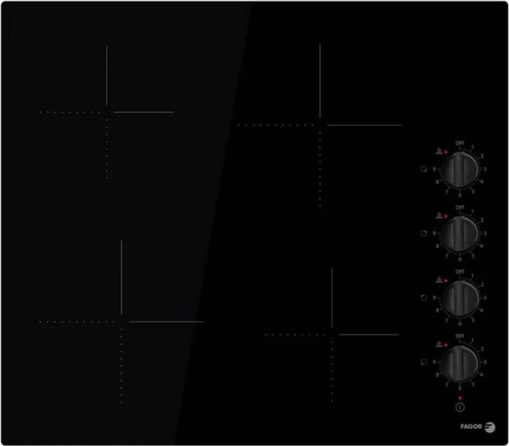 59 cm glass ceramic hob with 4 cooking zones, 6000 W, black Fagor FAVM3540