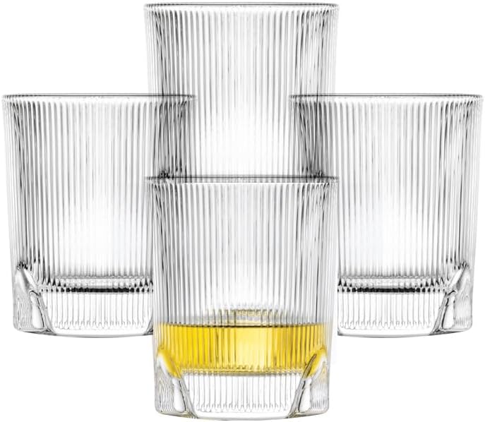 Schott Zwiesel Fave Whiskey Glass (Set of 4), Modern Tumbler for Whiskey with Groove Relief and Cut-Outs, Dishwasher Safe Crystal Glasses (Item No. 124303)