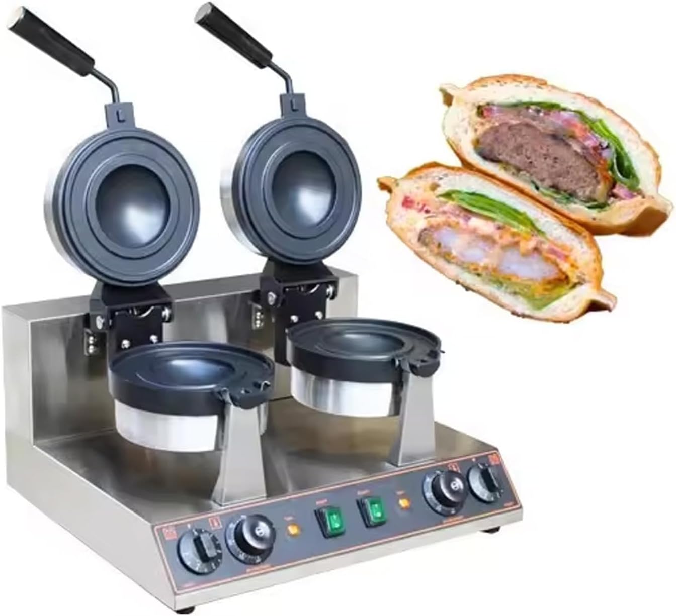 Generic UFO Burger Machine, Commercial Hamburger Press, Ice Cream Cone Iron, Non-Stick Electric Panini Press, Adjustable Temperature 50-300℃, Non-Stick Pan,B