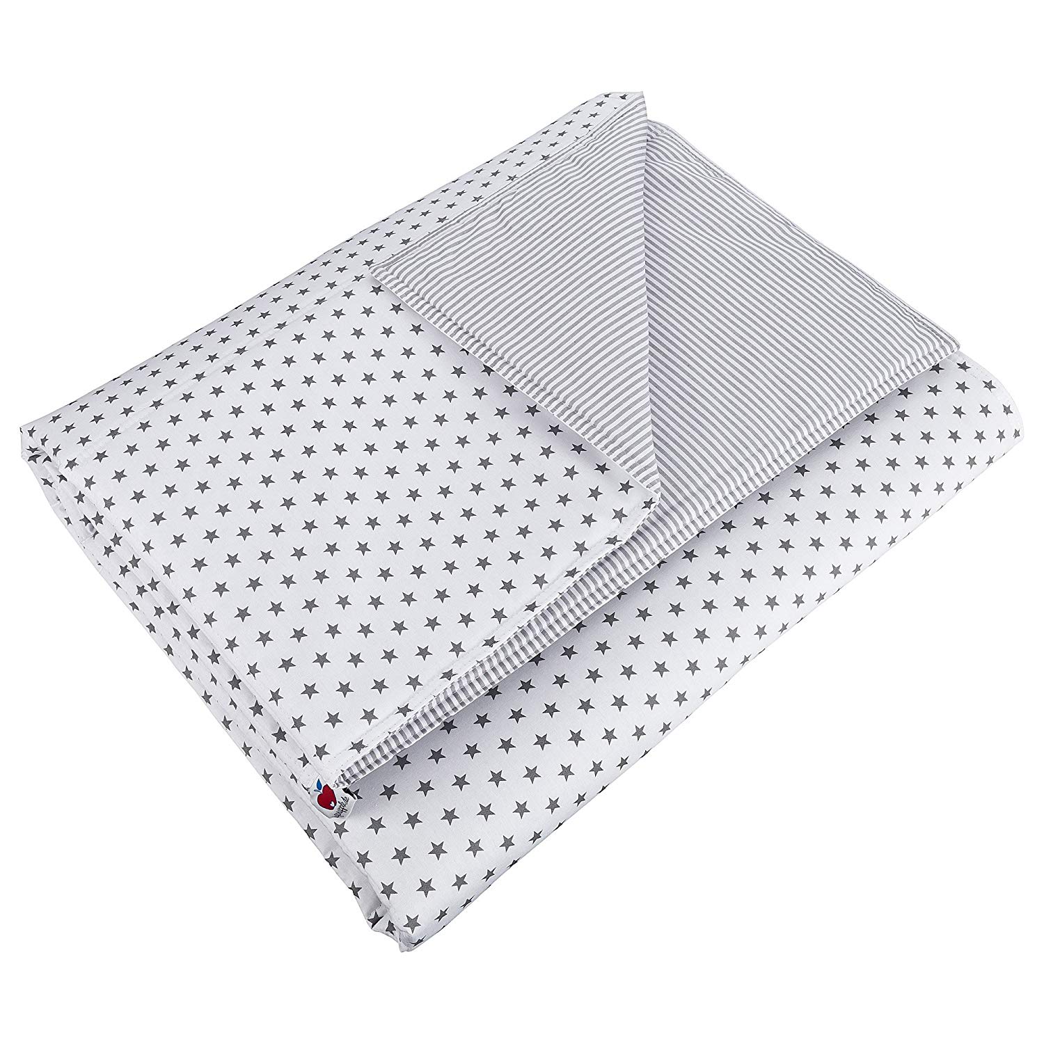 Sugarapple Padded Play Mat 150 x 100 cm, 100% Cotton Oeko-Tex ® Standard 100, Non-Allergenic Polyester Fleece Upper, Ideal for Bedding or Bedspread Grey (stars grey)