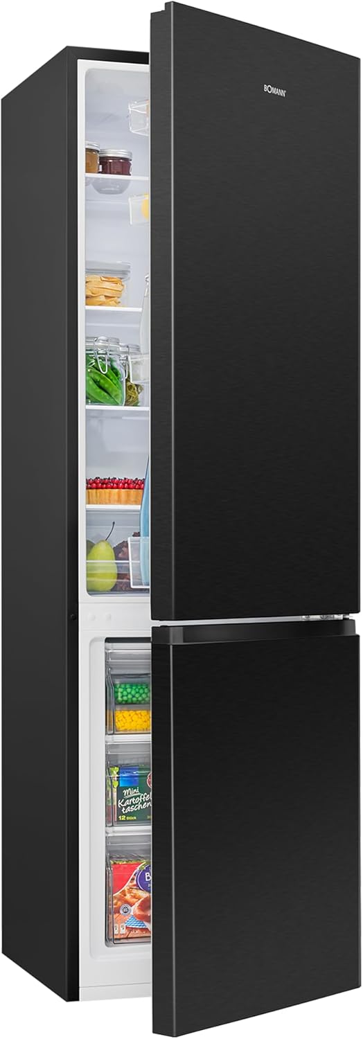 Bomann Fridge with Freezer | Energy Class D | 180 cm | Cool Freezer Combination Quiet 39 dB | 4 Shelves & 3 Drawers | Door Hinge Changeable | 269L Fridge Freezer Combination | KG 184 Black