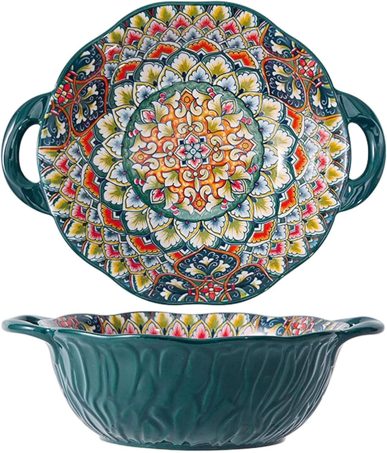 TuYines Ceramic Salad Bowl, Large Soup Bowl, Colorful Large Cereal Bowls with Handles, Diameter 20 cm, Soup Bowls with Handle, Dessert Bowls, Fruit Bowl