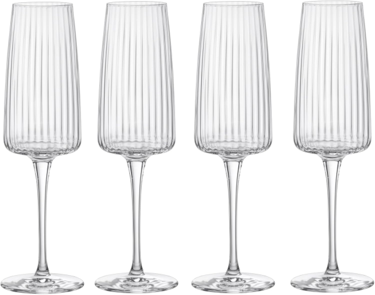 Bormioli Rocco Exclusiva Set of 4 Prosecco Glasses 250 ml Ribbed Wine and Champagne Glasses Made of Transparent Star Glass with XLT Finish Dishwasher Safe Made in Italy