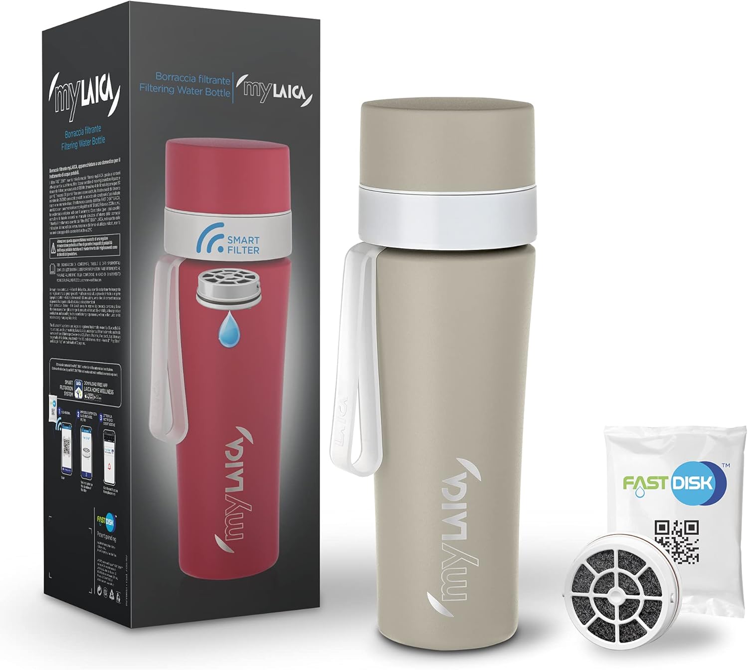 Laica MyLaica Personal Sports Bottle 0.5L Stainless Steel Filter Gray Metal