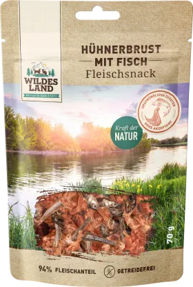Wildes Land Treat for dogs and cats, chicken breast with fish, 70 g