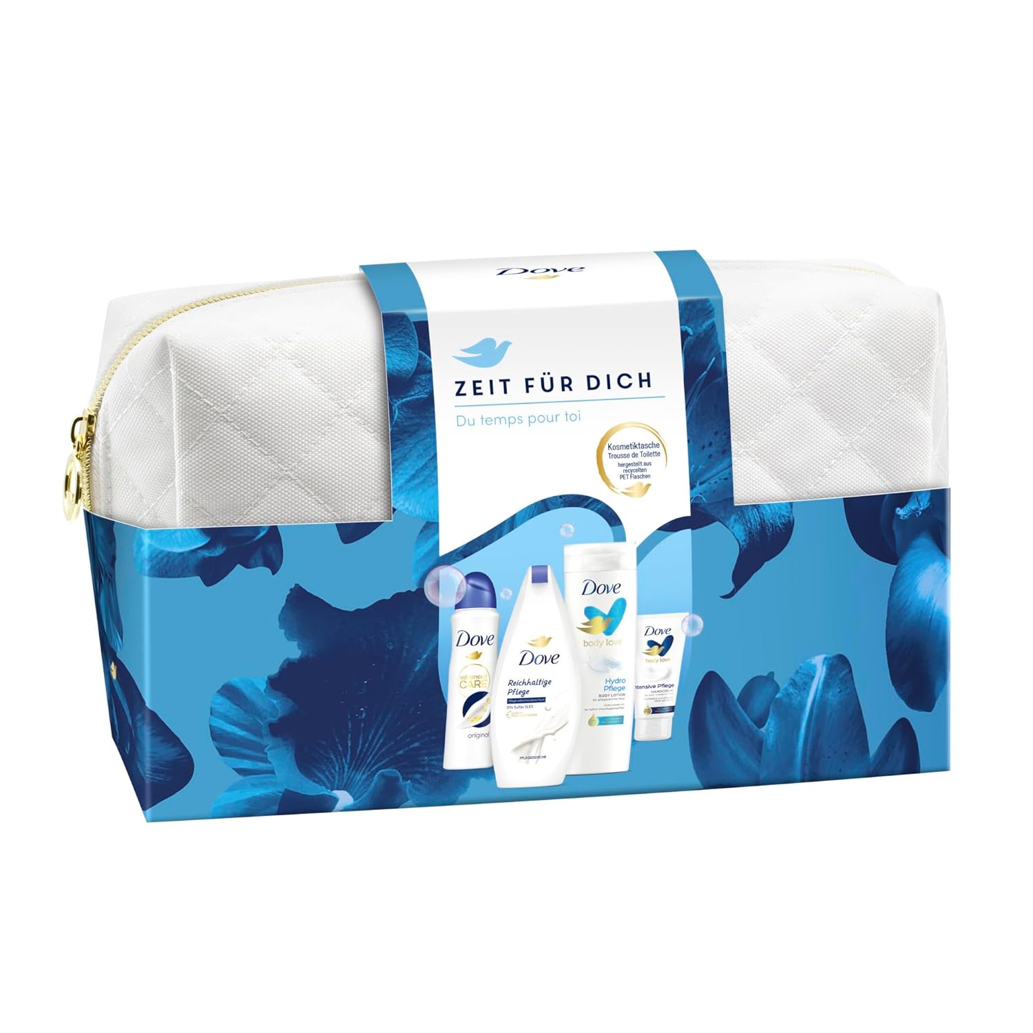 Dove Gift Set \"Time for You\" with Shower Care, Deodorant, Body Lotion and Hand Cream with Cosmetic Bag 250 ml + 150 ml + 400 ml + 75 ml