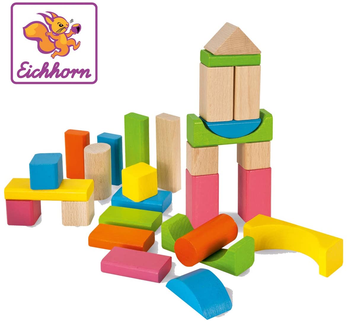Eichhorn Colourful Wooden Building Blocks In One Shape, Colourful