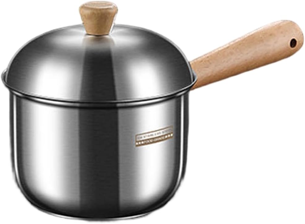 Oceanlend Milk pot 304 stainless steel with lid 400ml 800ml incl. beechwood handle for comfortable and safe handling with deep pot design (400ml)