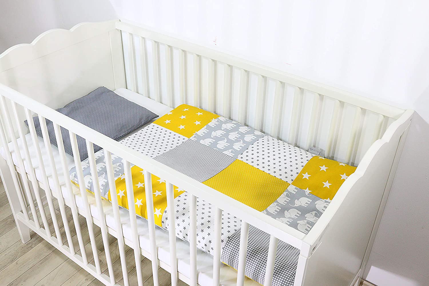 ULLENBOOM ® Baby Bed Linen Personalised Elephant Yellow - 2 Pieces (Complete): Personalised Baby Bed Linen 80 x 80 cm and Pillowcase 35 x 40 cm, Embroidered with Name, 100% Cotton