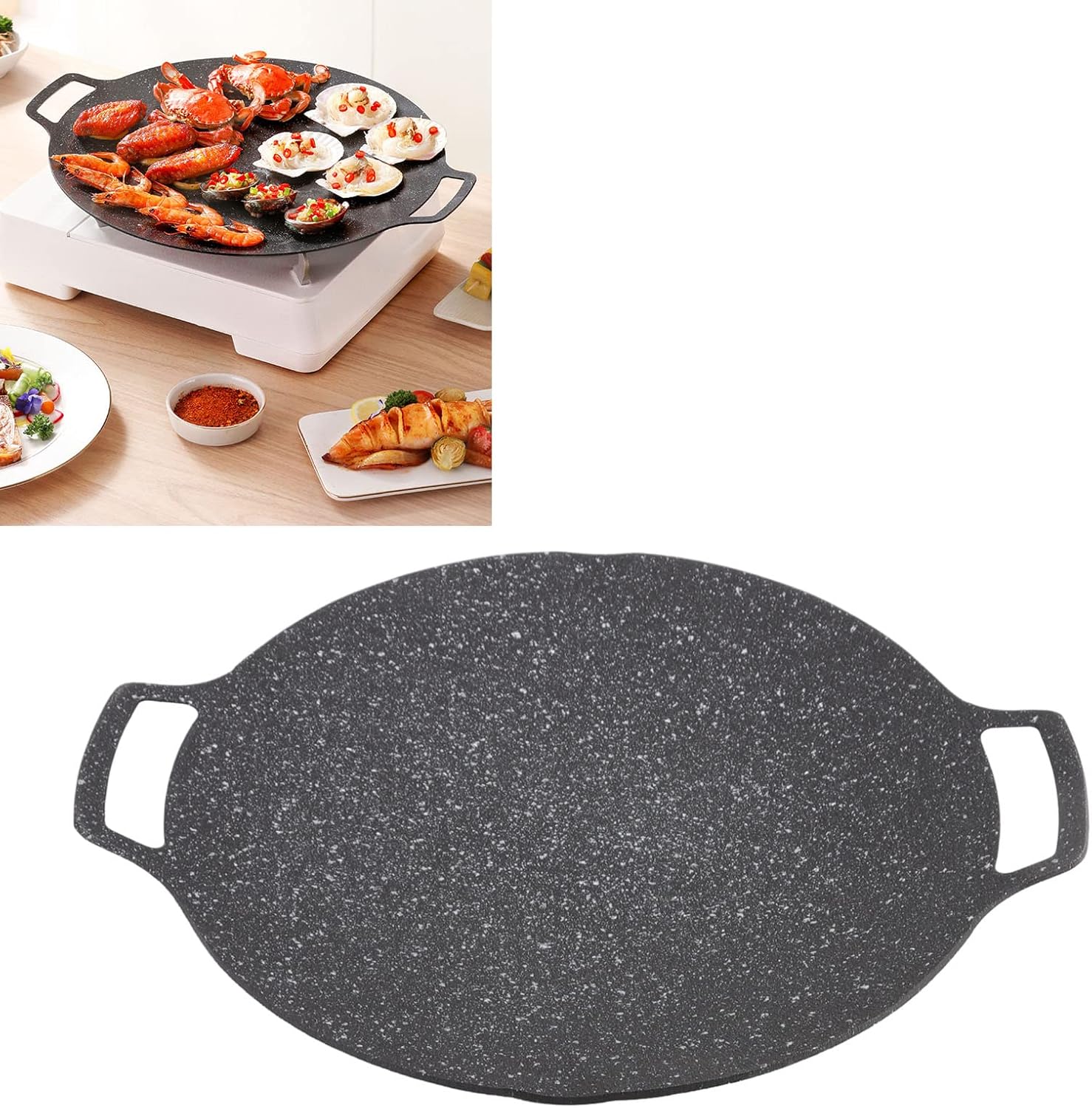 Korean Grill Plate, Round Cast Iron Grill Plates, BBQ Grill, Non-Stick Grill, Cast Iron Pan, Grill, Round Frying Pan for Home, Outdoor Stove (Gas Type 36 cm)