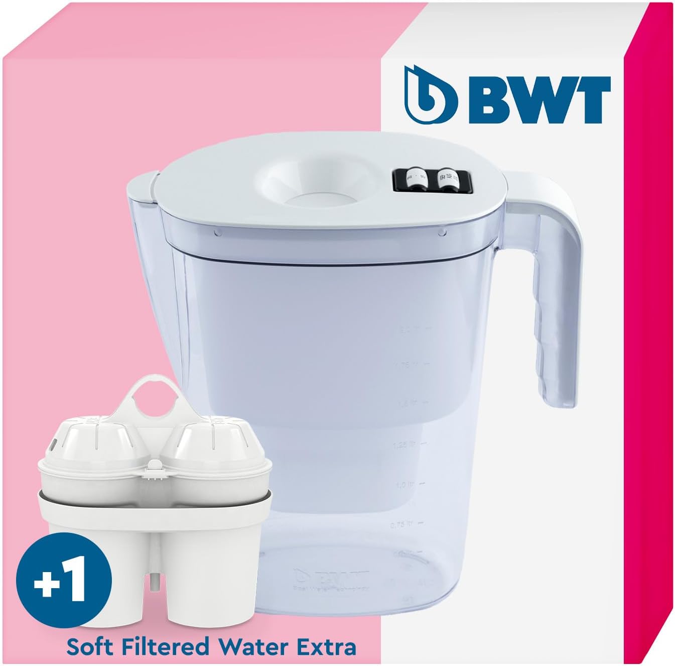 BWT Store BWT Vida Water Filter White 2.6 L | Filter with 1 Soft Filtered Water Extra Filter Cartridge | Water Filter Drinking Water | Filters Limescale, Chlorine, Lead & Copper, White