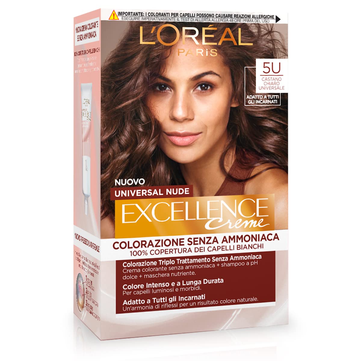 L\'Oréal Paris Excellence Universal Nude Permanent Hair Color Ammonia Free Universal Reflection Suitable for All Skin Types Intense Color Light Brown