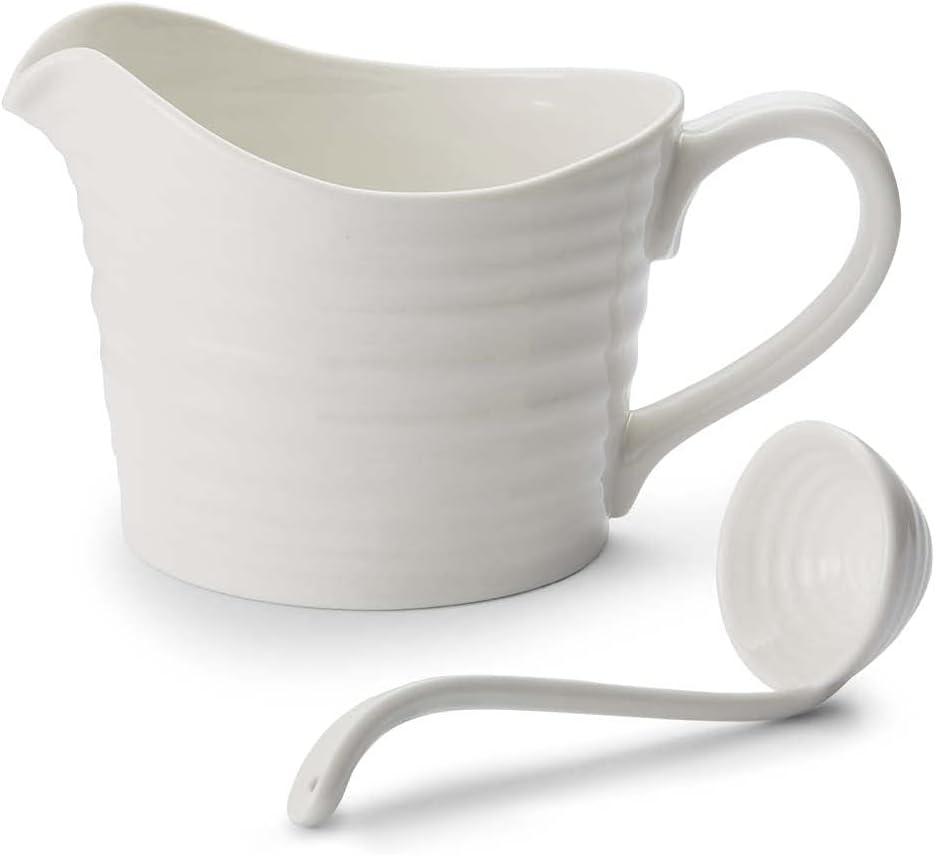 Portmeirion Home & Gifts Sophie Conran White Mini Sauce Jug and Ladle Set (White, 18.5 x 11 x 13 cm)