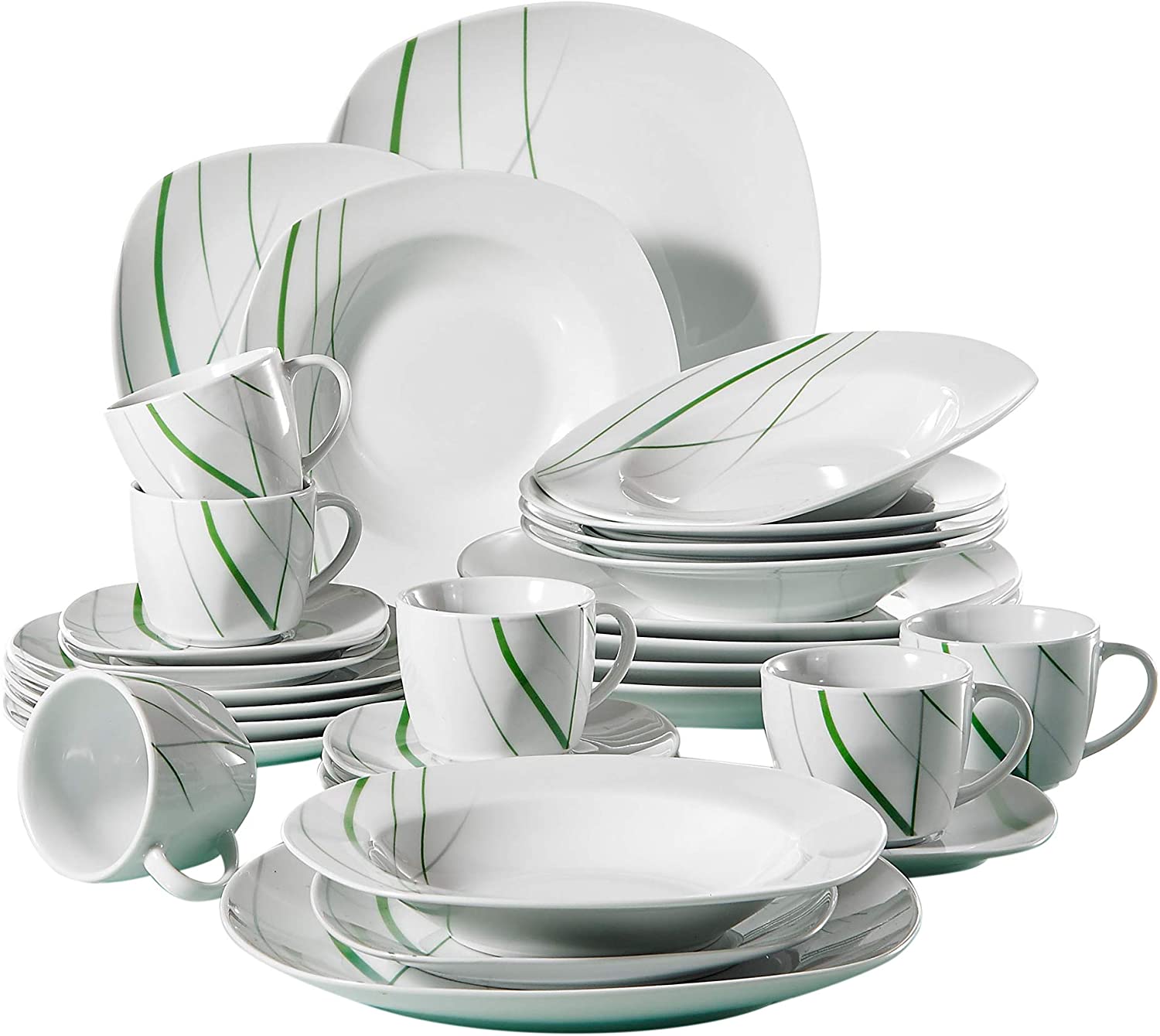 Veweet \'Fiona\' Porcelain Dinner Service Set, 18/36-Piece Crockery Set, 20/40-Piece Breakfast Service Set, 24/48-Piece Dinner Service Set, 22/44-Piece Combi Table Service Set