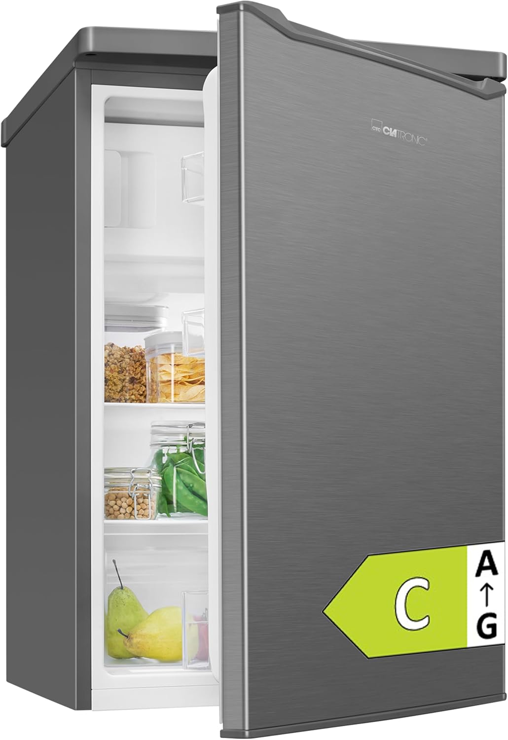 Clatronic Fridge with Freezer | Energy Class C | 85 cm | Small Fridge | Quiet 37 dB | Door Hinge Changeable | 0 °C - 8 °C | 109 L Fridge | Small Fridge KS 101 inox