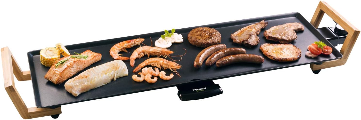 Bestron Teppanyaki Grill Plate in Asian Design, With Bamboo Handles