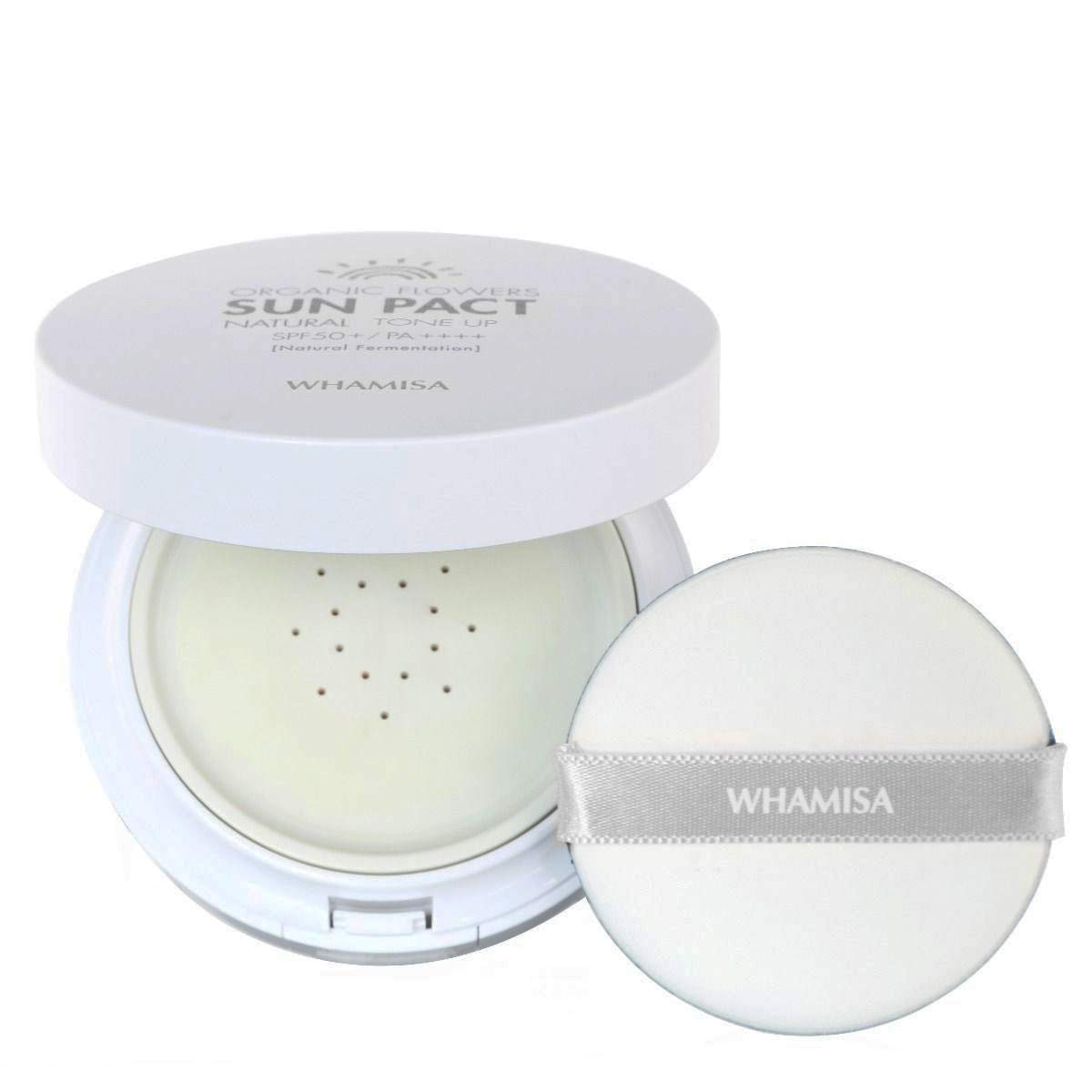 WHAMISA Organic Flowers Natural Tone Up Sun Pact, K-Beauty