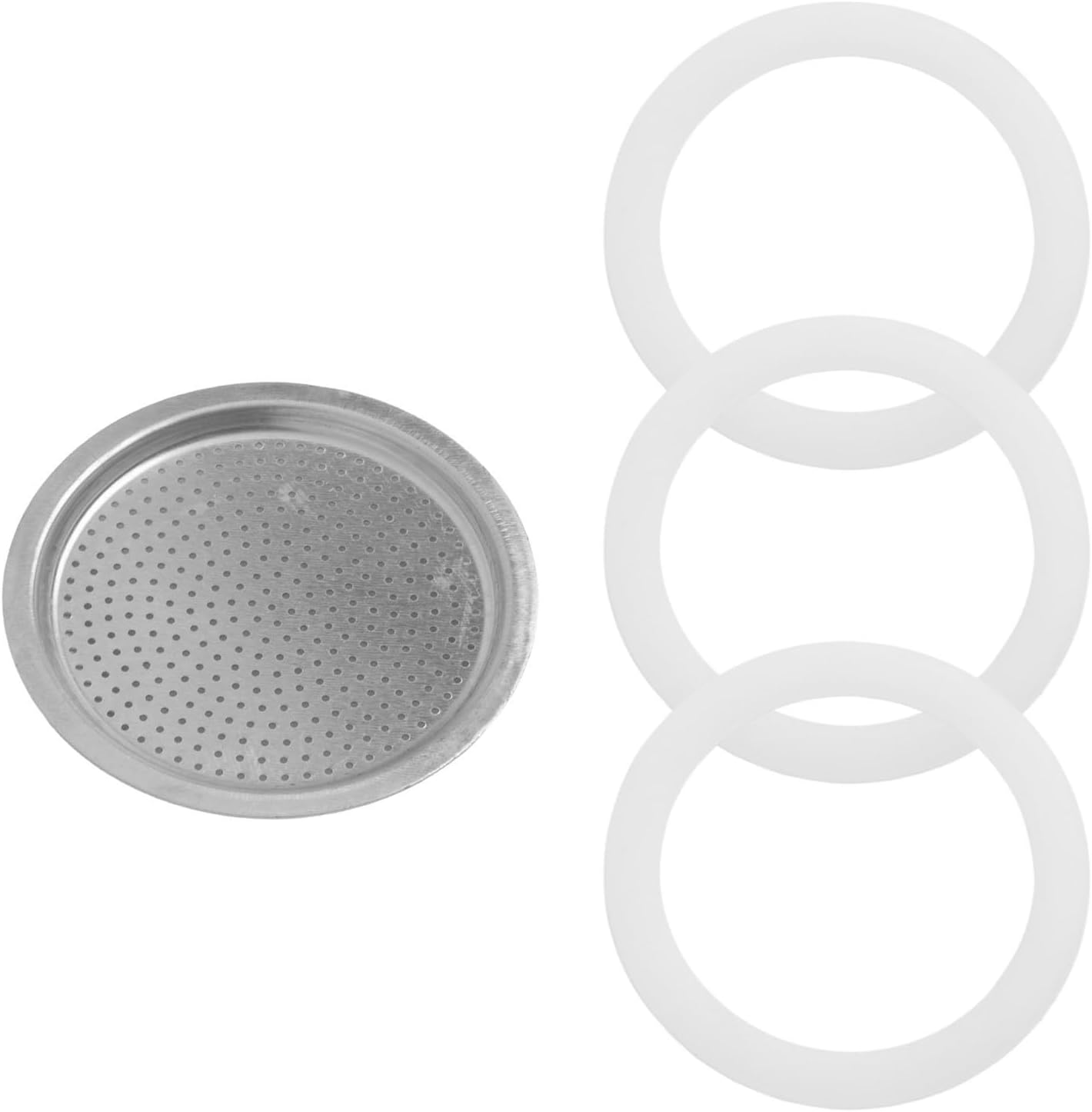 Emiif Silicone seal set with aluminum filter for moka pot, including 3 seals and 1 stainless steel sieve (9 cups)