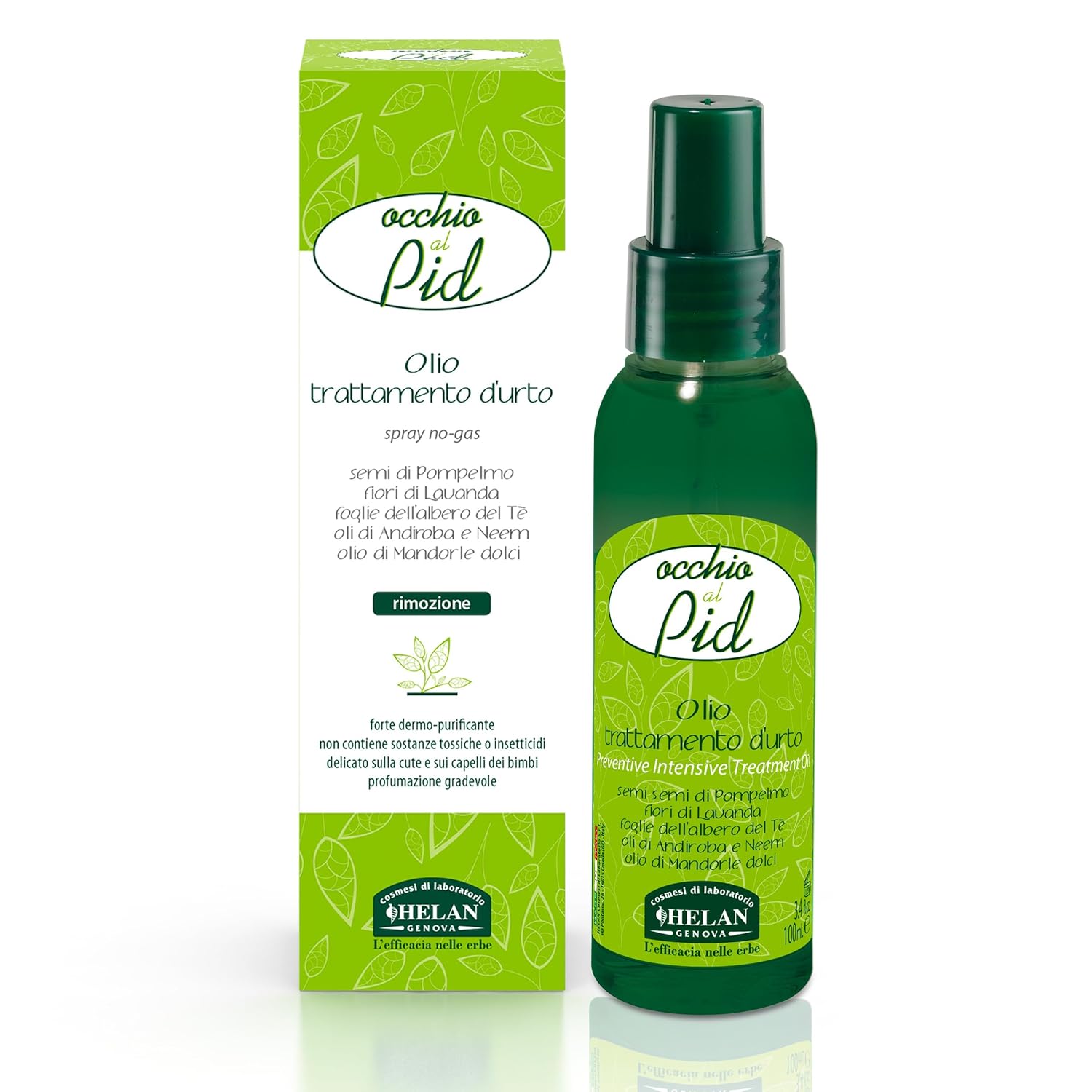 Helan, Take care of the pid. - Strong Lice and Nits Spray Treatment, Delicate Hair Oil without Bloating with Neem Oil, Sweet Almonds and Lavender, 100% Natural, 100 ml, Made in Italy