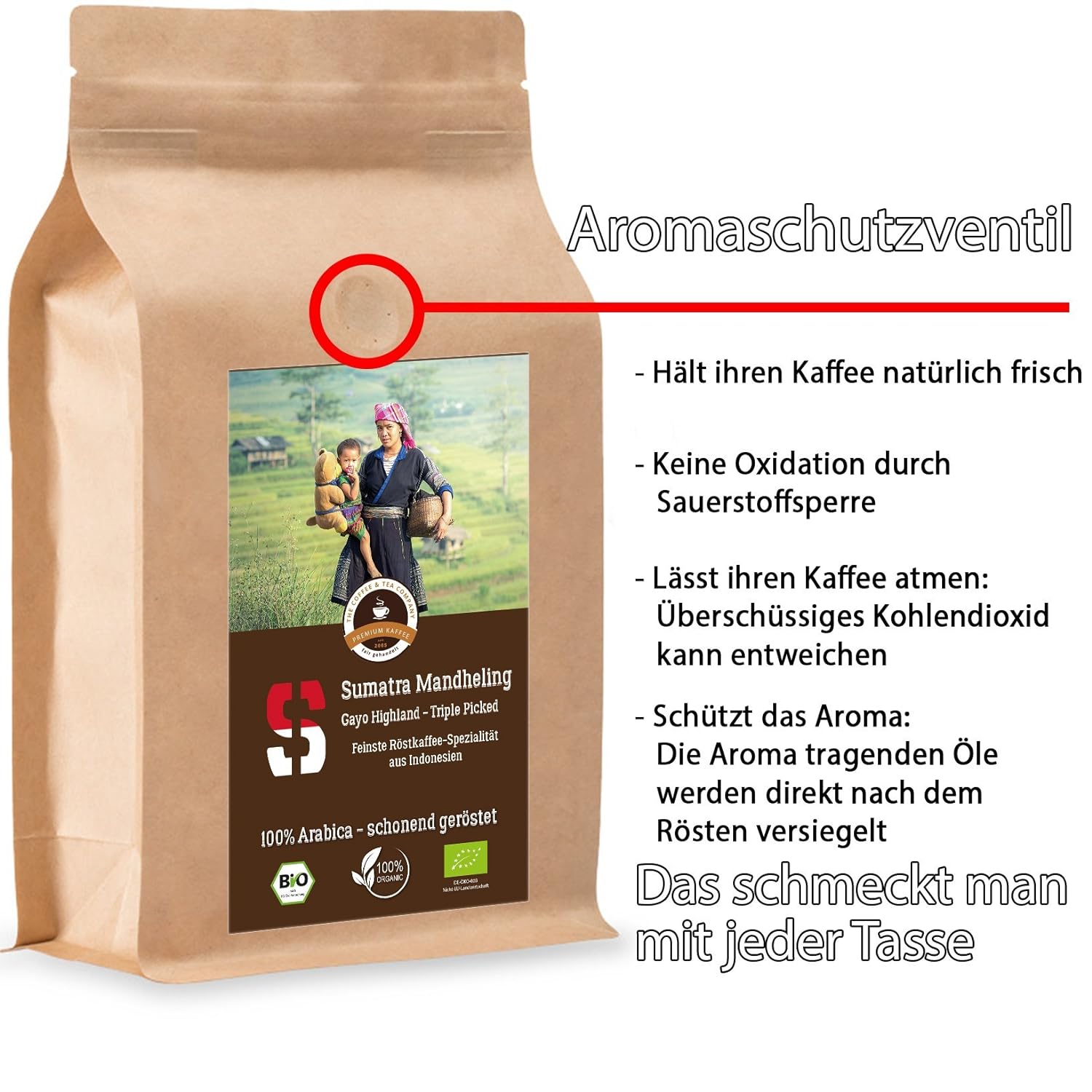 Kaffee Globetrotter Coffee Globetrotter - Sumatra Mandheling Gayo Highland - Organic - 2 x 1000 g Coarse Painting - for Fully Automatic Coffee Grinder - Roasted Coffee from Organic Cultivation | Refill Pack Economy Pack