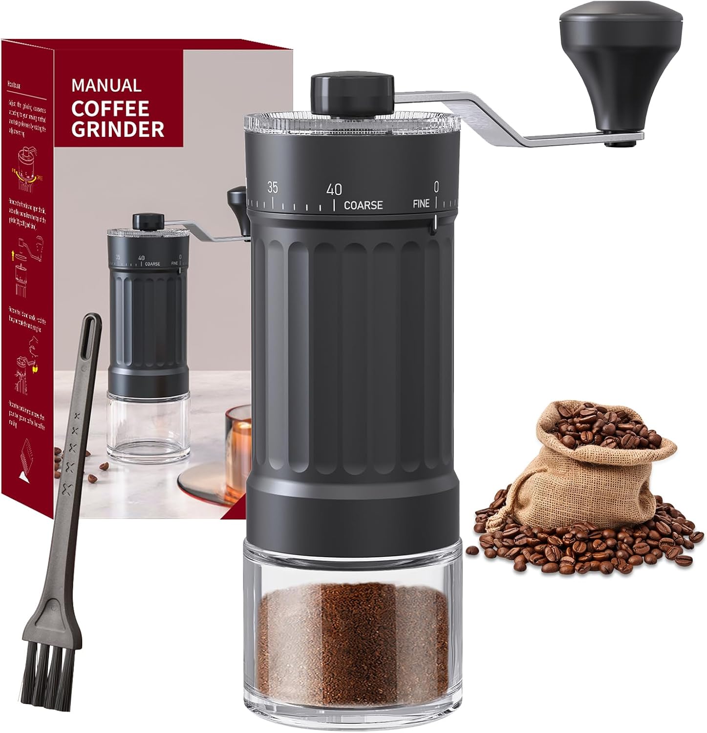 Manual coffee grinder, 30g capacity, hand-operated coffee bean grinder with 40 adjustable settings for French press, drip, espresso, moka pots