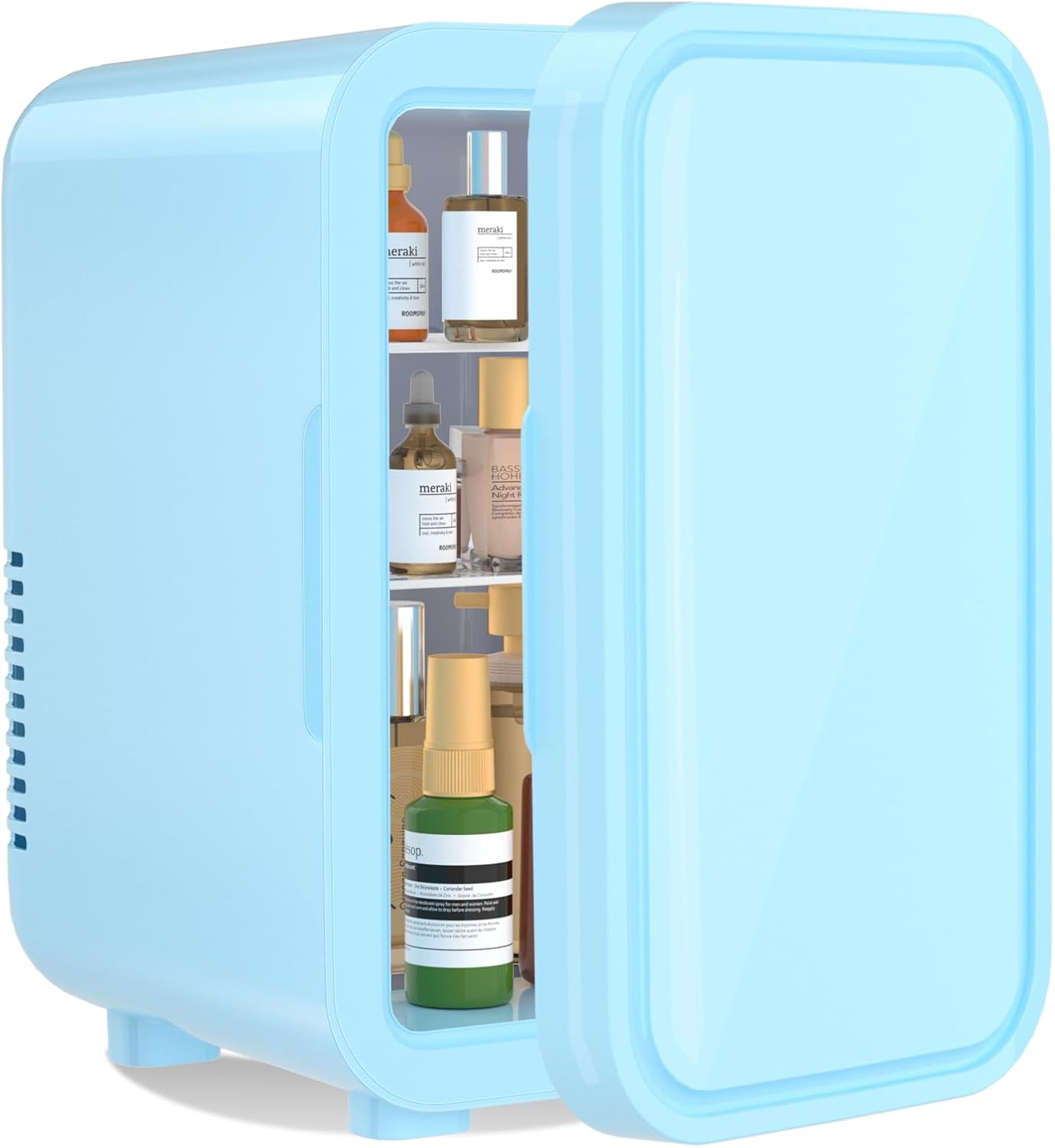 YASHE Mini Fridge 6 Liters/8 Cans 220-240V AC/DC Portable Thermoelectric Cooler Refrigerators for Bedroom Skin Care Drinks Office Dorm and Car Blue