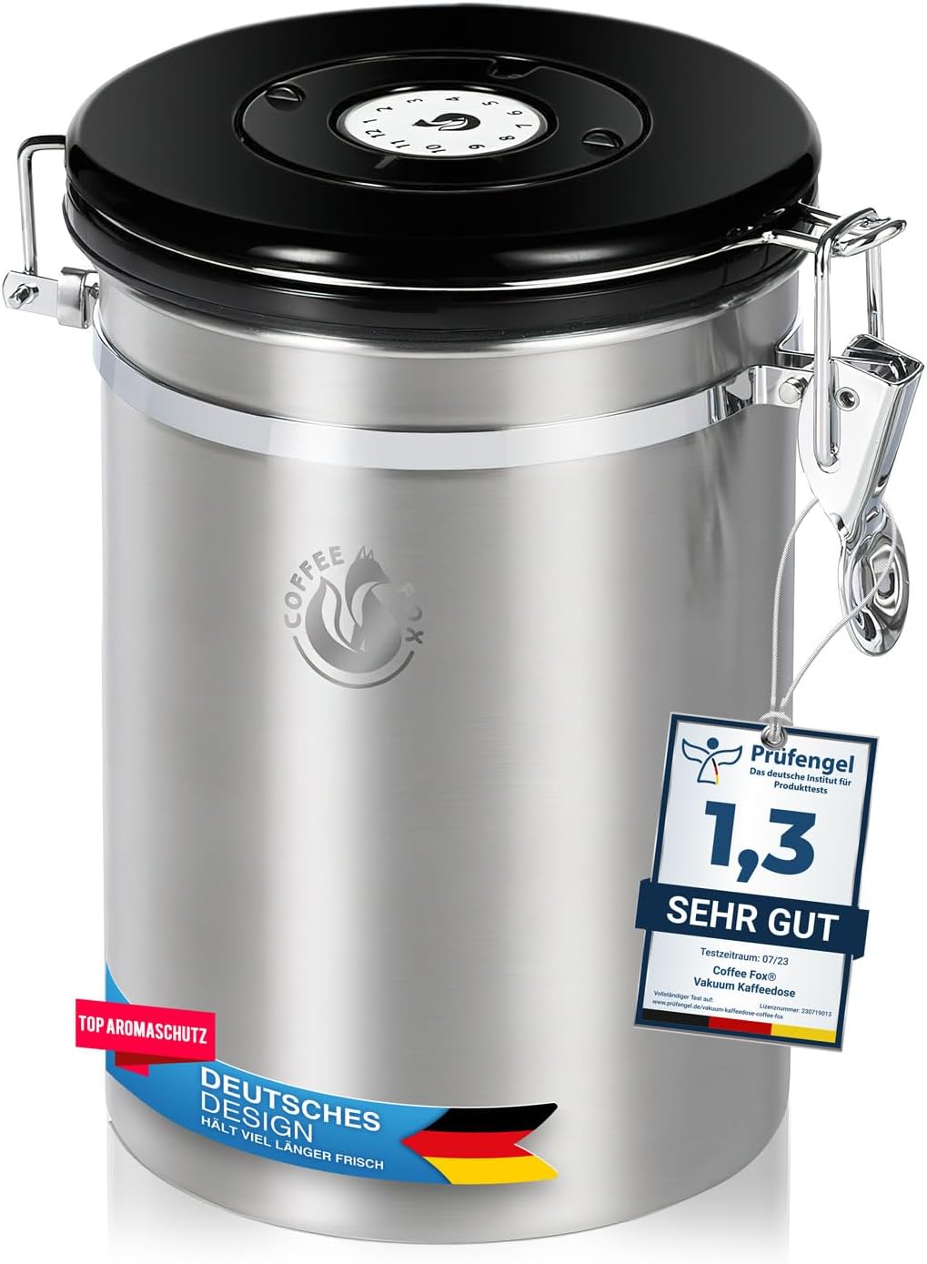 Coffee Fox Vacuum Coffee Jar, Tea Storage Container, Storage Container, Vacuum Container with Aroma Lid, Airtight