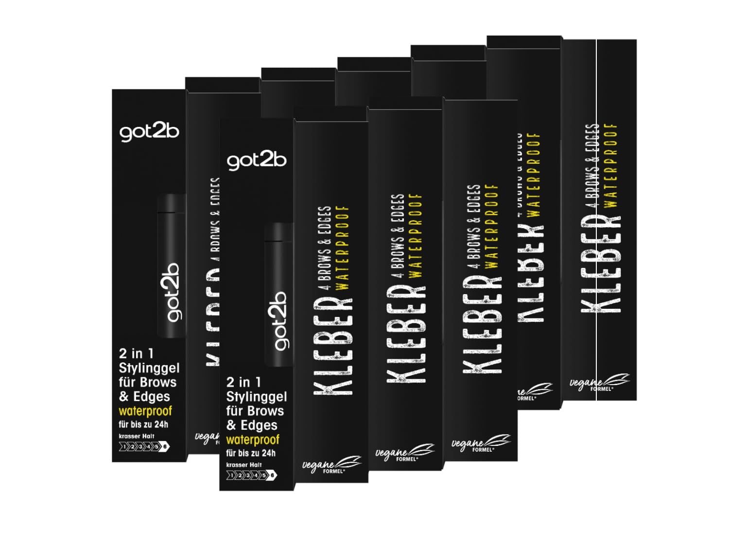 got2b Glue 4 Brows & Edges Waterproof (9 x 16 ml), 2-in-1 Brow Gel & Hair Mascara, Sweat & Waterproof for up to 24 Hours Hold, with Practical Eyebrow Brush for Styling Hair Contours & Edges