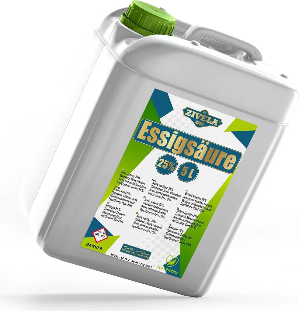Zivela 5L Acetic Acid 25% - The gentle all-rounder for your household! | 5L Acetic Acid 25% Food Grade Europe