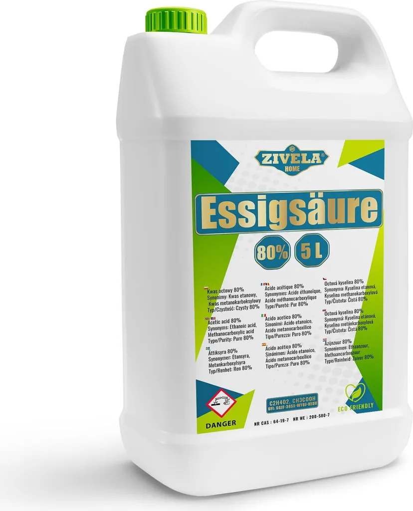 Zivela 5L Acetic Acid 80% | Vinegar Essence 80 percent Food Grade 5 kg | Highly Purified Vinegar for Versatile Applications | Perfect for Home Use, Industry, Gardening, and Cleaning