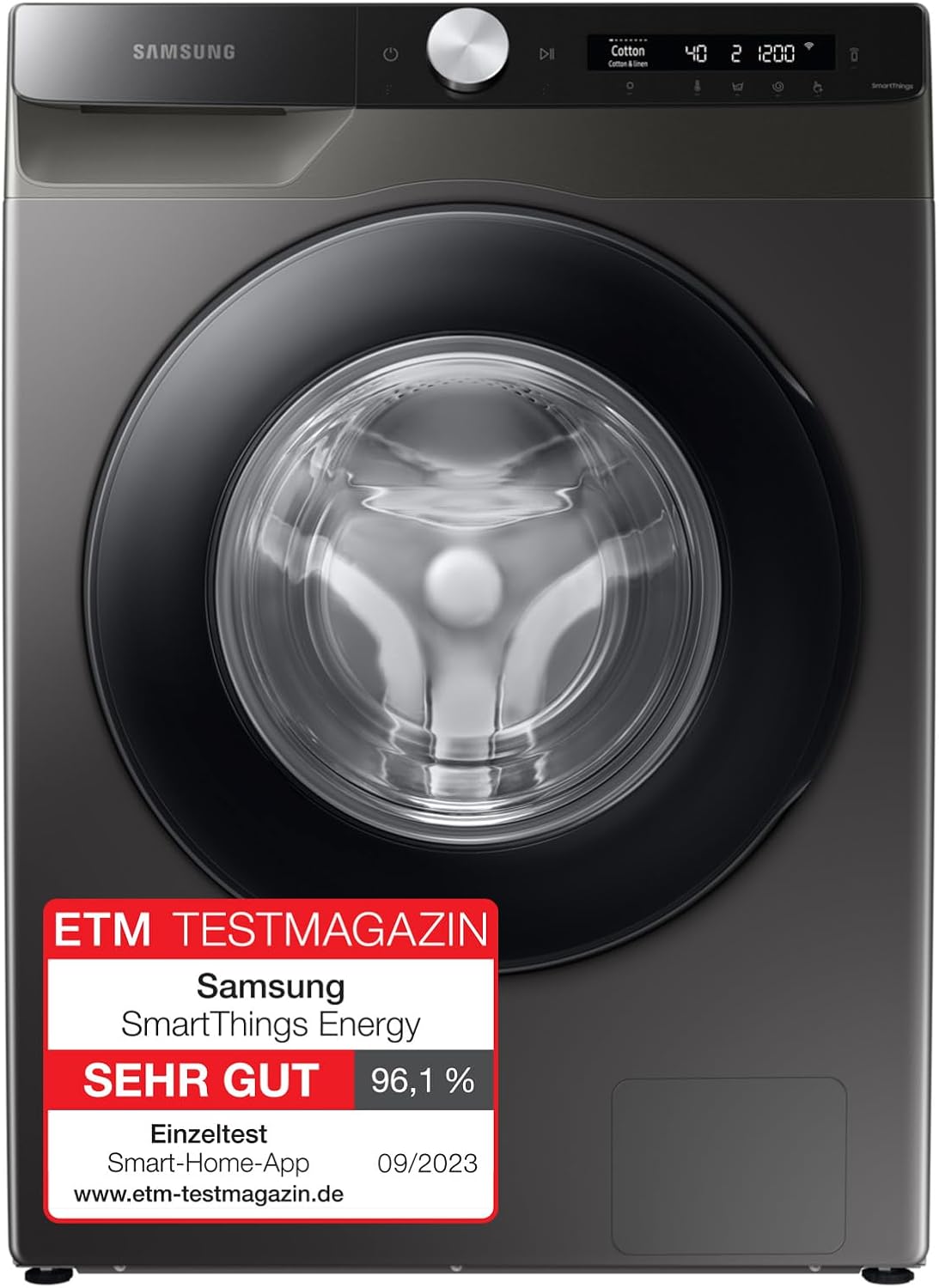 Samsung Washing Machine, 8 kg, 1400 rpm, Ecobubble, Automatic Detergent and Fabric Softener Dosage, Inox/Black, WW80T534AAXAS2