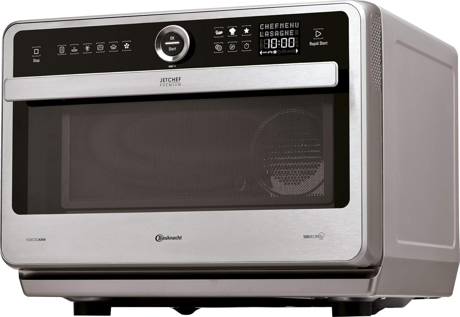 Bauknecht Jet Chef MW 179 IN stainless steel 5-in-1 multifunctional microwave / 1000 W / 33 L cooking space / hot air 1500 Watt / quartz grill 1200 W / hot air / dual crisp / steam cooking / melting and quick defrosting function
