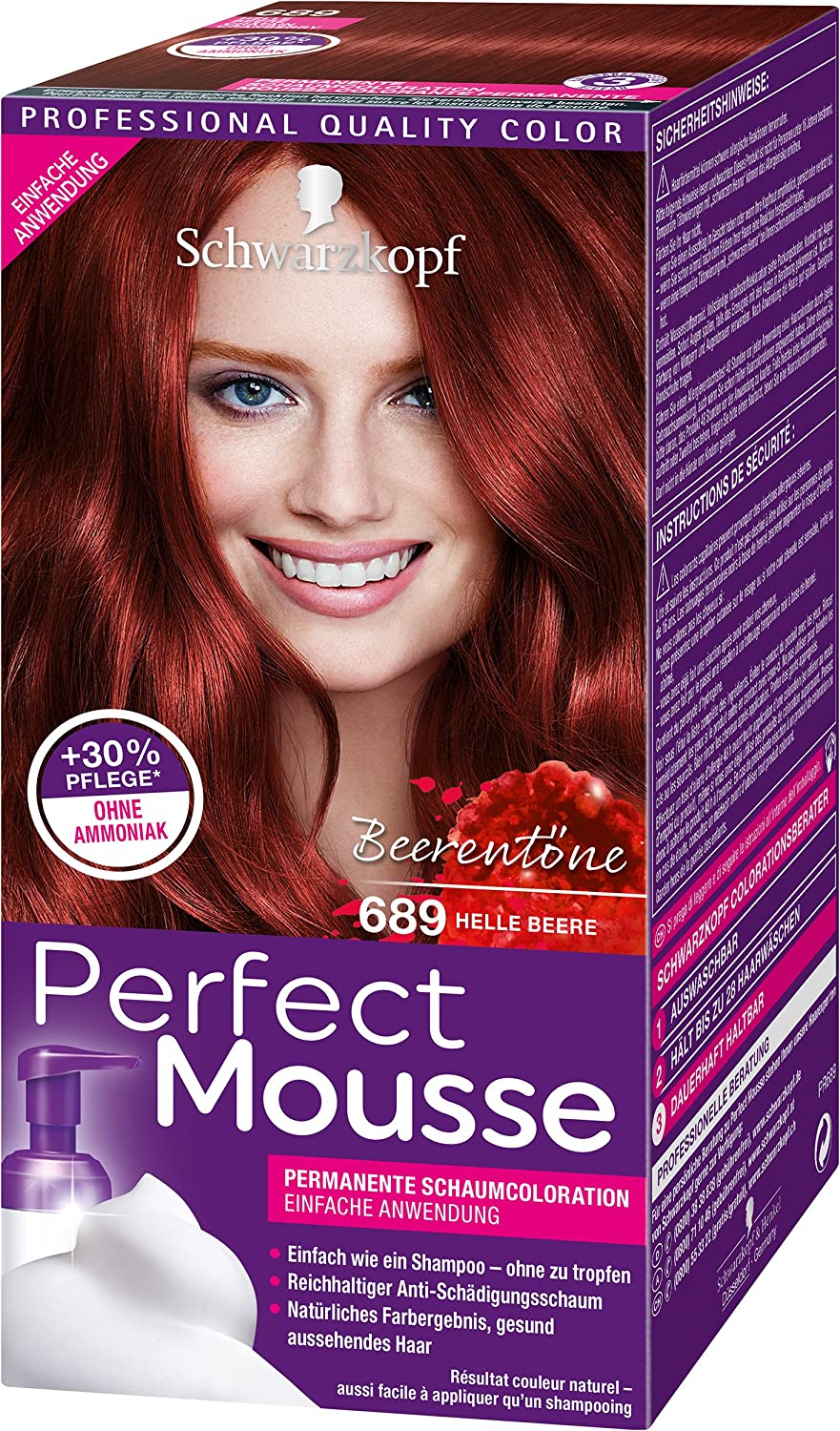 Schwarzkopf Perfect Mousse Permanent Foam Color 689 Light Berry Level 3 Pack of 3 x 93 ml