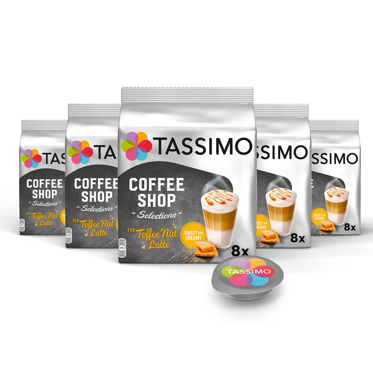 Tassimo Coffee Shop Selection Toffee Nut Latte Capsules, 5 x 8 Pads, 40 Coffee Capsules