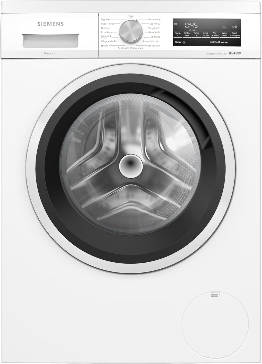 Siemens WU14UT42, iQ500 Washing Machine, 9 kg, 1400 rpm, Undermountable, Extra Energy-Saving and Quiet, VarioSpeed ​​for Shorter Programs, LED Display, Outdoor Programs, Refill Function, aquaStop