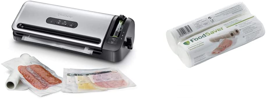 Foodsaver Compact vacuum sealing system with roller bearing and FSR2002-I foil rolls, 2 litres, other