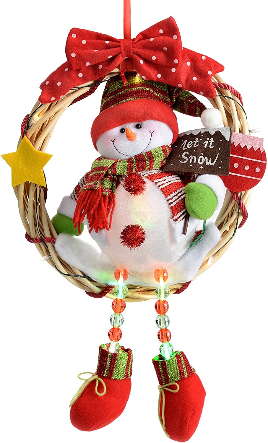 WeRChristmas 33 cm Pre Lit Colour Changing Sonwman \"Wreath, Christmas Decoration, Multi-Colour