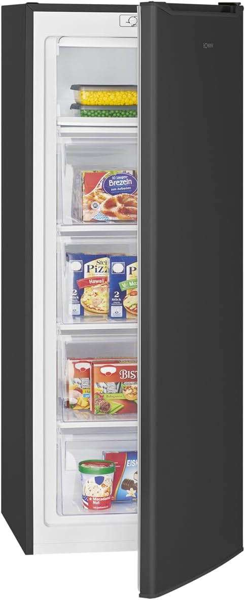 Bomann® Freezer 143 cm, 4 Star Freezer, Temperature Range: ≤ -18°C, Freezer Quiet 40 dB, Interchangeable Door Hinge, Large Freezer, 168 L Freezer, GS 7364 Black-inox