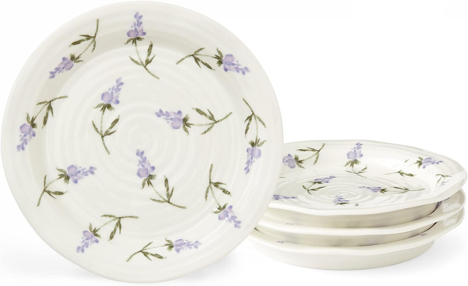 Portmeirion Sophie Conran Lavandula Side Plate Set, Set of 4, Porcelain Dessert, Appetizers, Small Dinner Plates, Microwave and Dishwasher Safe, 6" Diameter