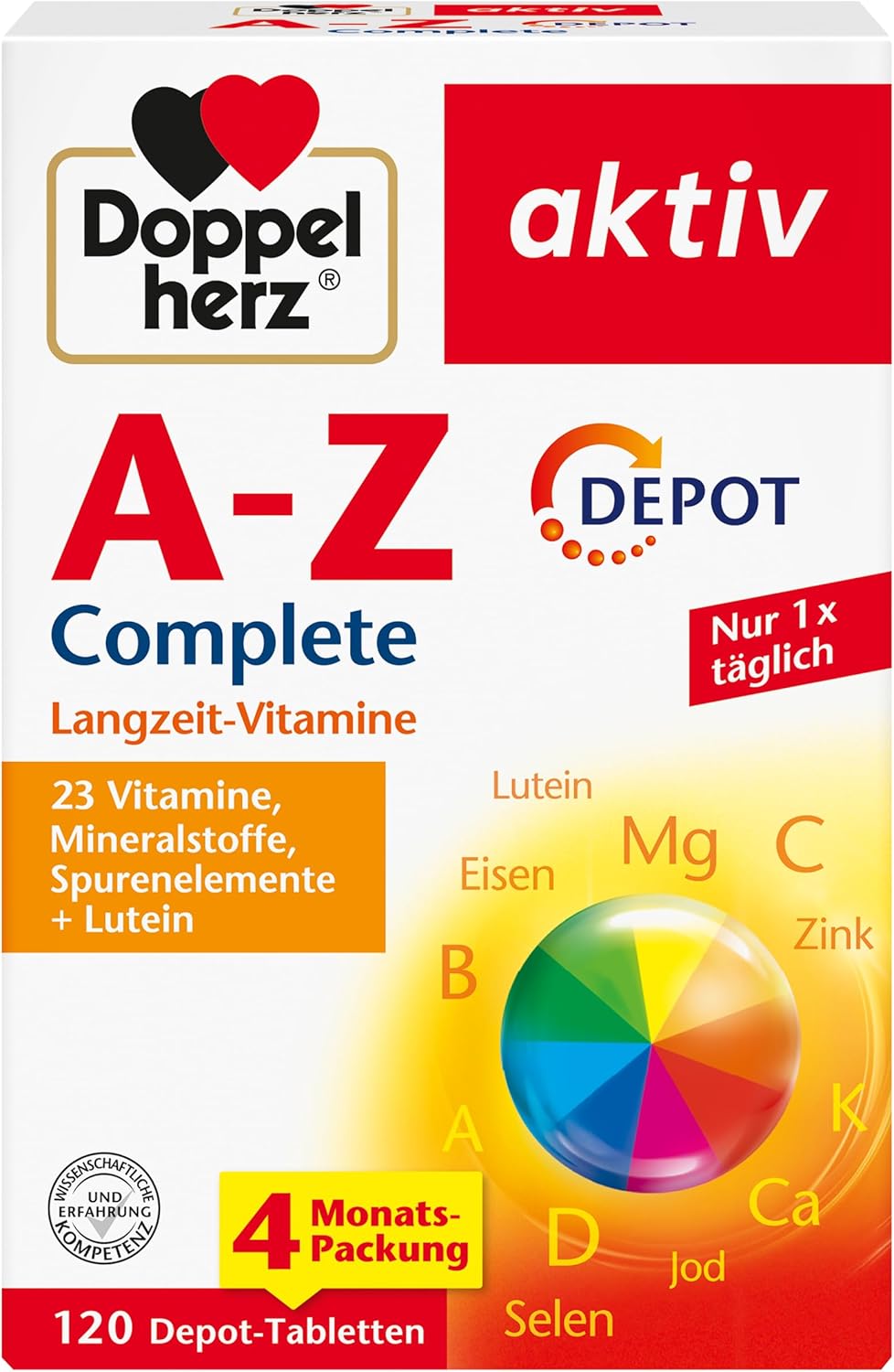 Doppelherz A-Z DEPOT - With Important Vitamins, Minerals and Trace Elements Plus Lutein - 120 Tablets