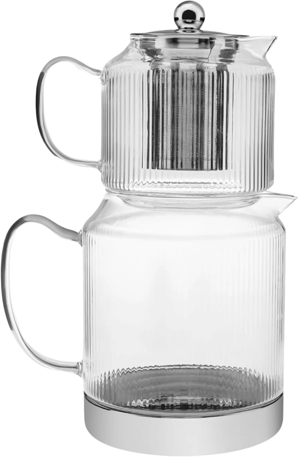 KARACA Store Karaca Kelly XL Borosilicate Glass Teapot Set with Stainless Steel Infuser, 2L Kettle & 1L Glass Teapot with Strainer, Turkish Tea Pot, Caydanlik, Turkish Tea Maker for Herbal Tea, Loose Tea