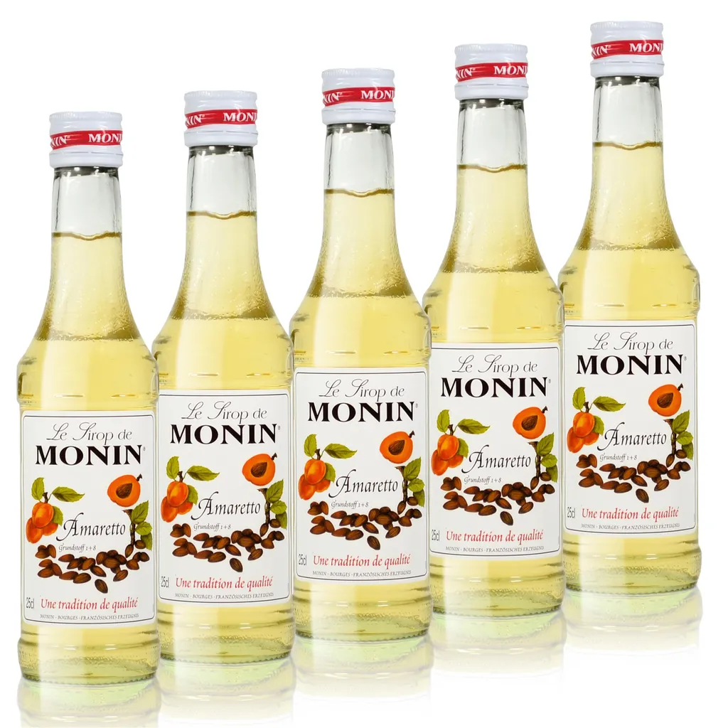 5x Monin Amaretto Syrup, 250 ml bottle