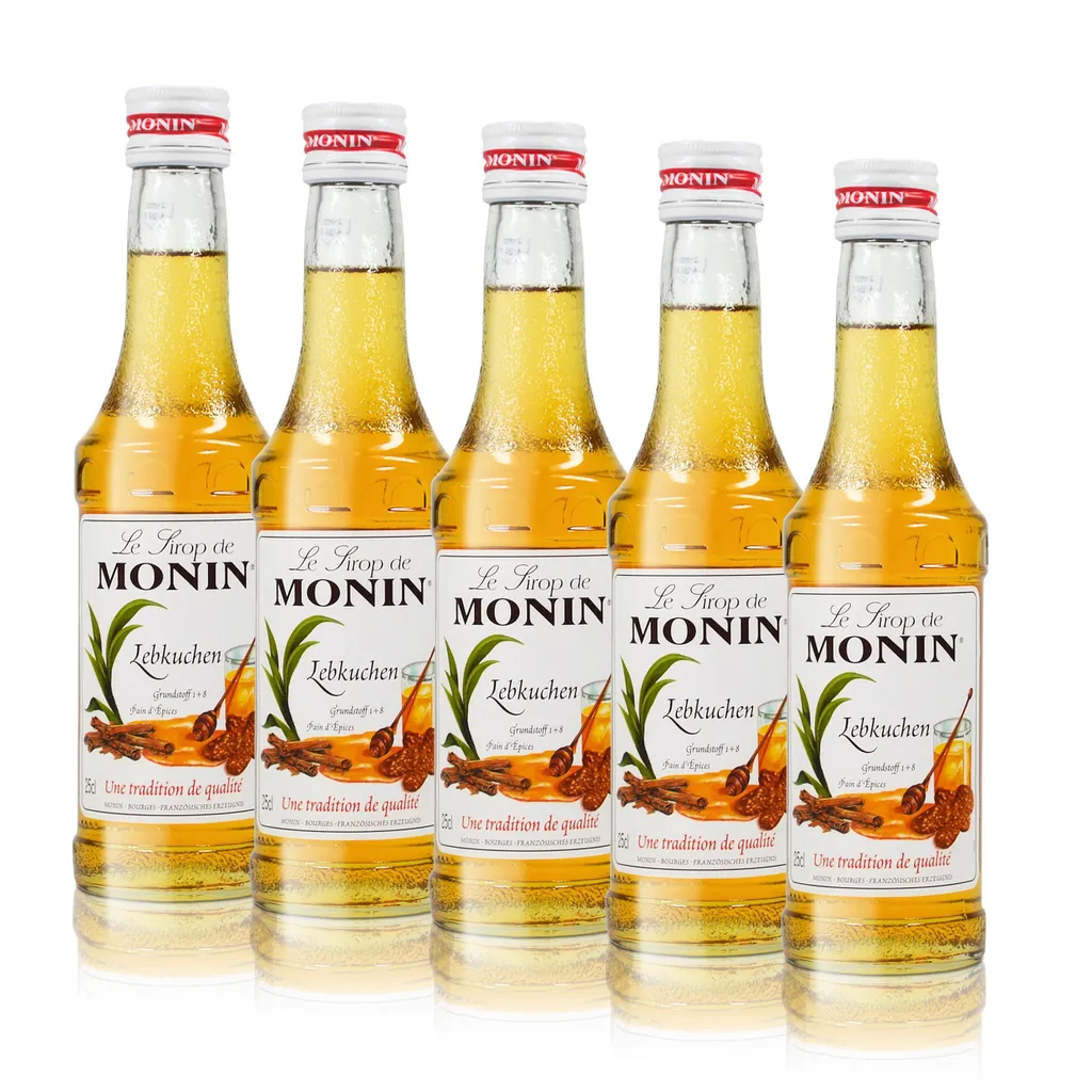 5x Monin Gingerbread Syrup, 250 ml bottle - for cocktails, coffee or cooking 1250 ml