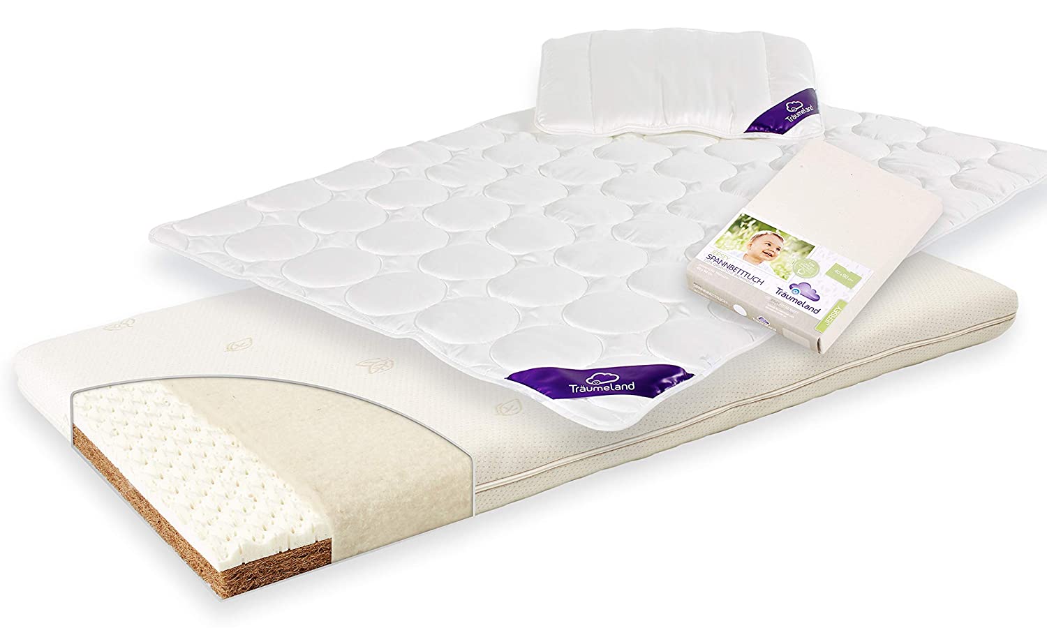 Traeumeland Träumeland Nature Comfort Bed Set 60 x 120 cm (Mattress, Duvet / Pillow, Fitted Sheet)