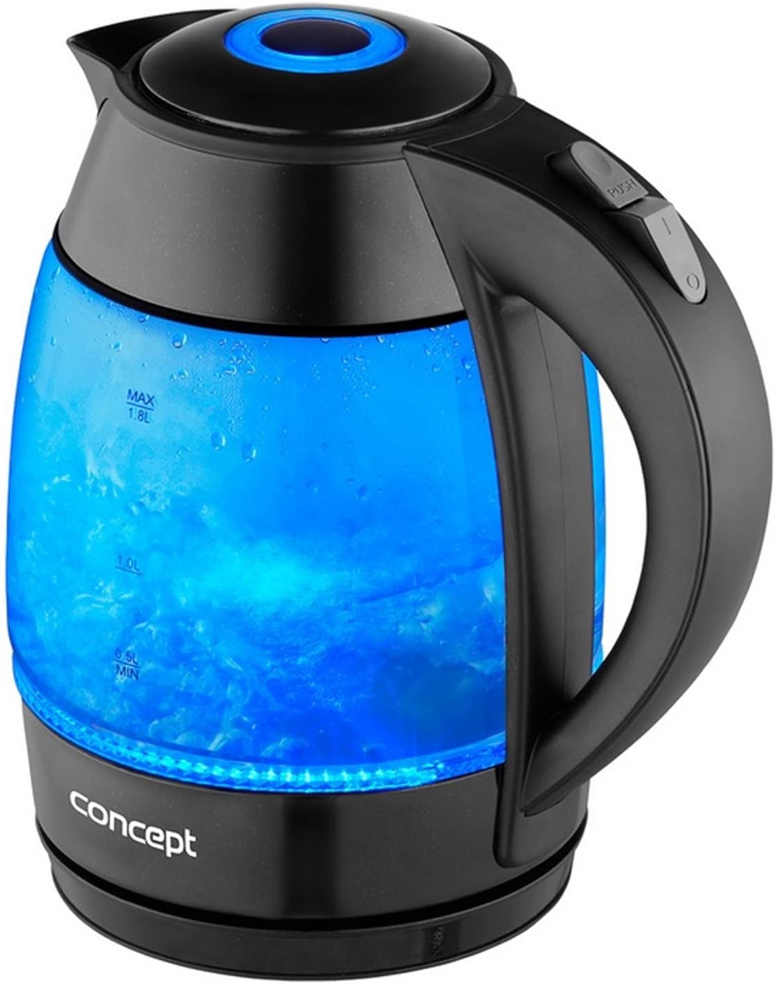 CONCEPT Hausgeräte Concept Devices RK4050 Glass Electric Kettle, Interior LED Lighting Removable Anti Limescale Filter, Black