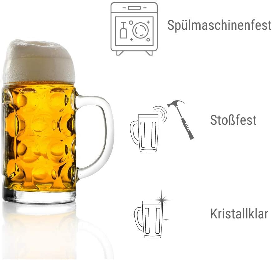 Stölzle Lausitz STÖLZLE Oberglas ISAR Beer Mug 0.5 L Original Beer Mug Oktoberfest I Set of 2 I Traditional Beer Glass I Dishwasher Safe I High Quality