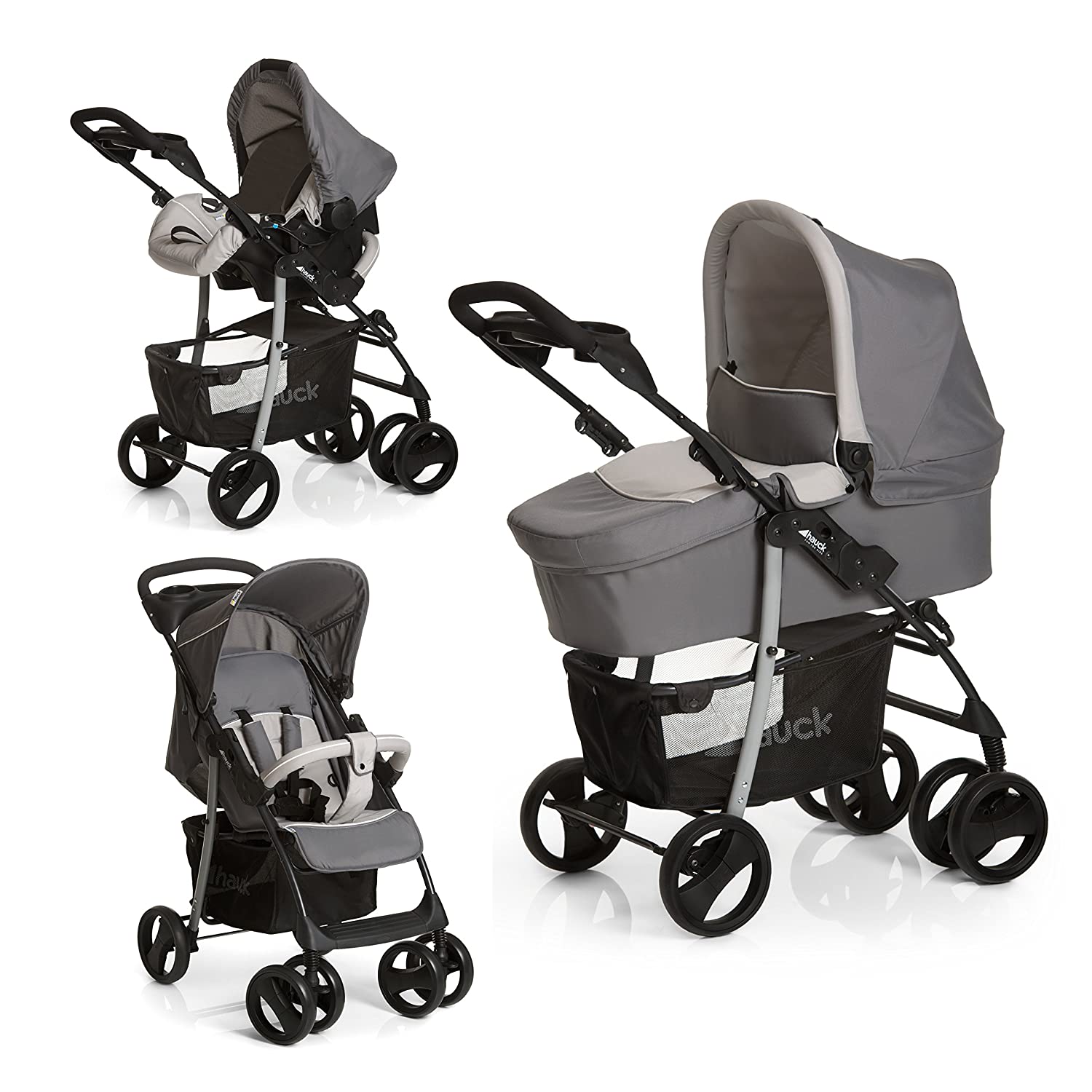 Hauck Shopper SLX Trio Set / Combi 3 in 1 Pram / Baby Car Seat / Sports Pram, Size 0, Baby Tub with Mattress, up to 25 kg, Reclining Function, Drink Holder, Lightweight, Small Foldable