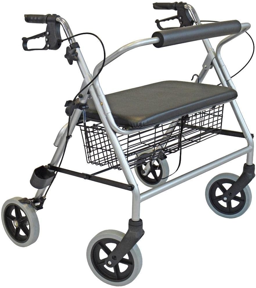 FabaCare XXL R225 Rollator Height Adjustable Foldable with Seat, Backrest, Basket, Heavy Duty Rollator, Maximum Load 225 kg, Seat Width: 60 cm
