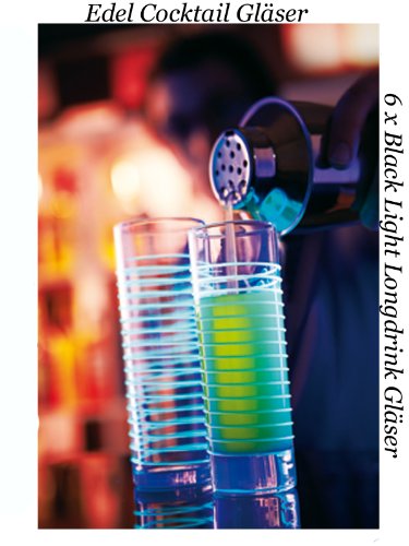 Arcoroc 6 x Black Light Cocktail Long Drink Cocktail Glasses Disco Glasses 22 cl