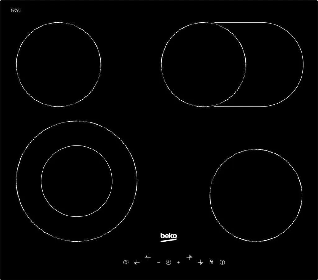 60 cm glass ceramic hob with 4 cooking zones, 6900 W, black Beko HIC64403T